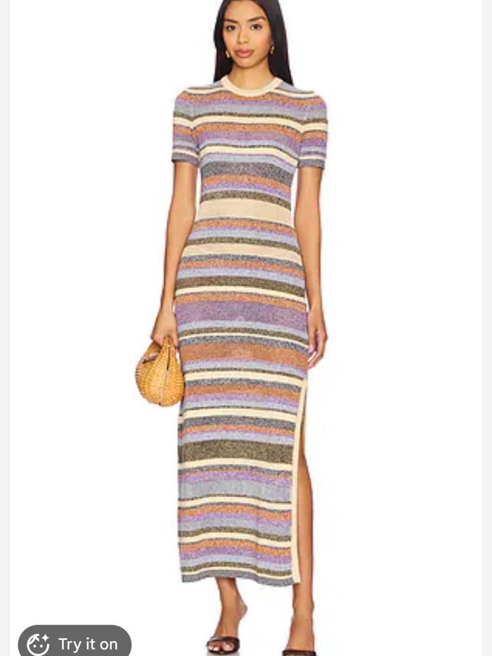 ba&sh Multicolor Striped Short-Sleeve Maxi Dress
